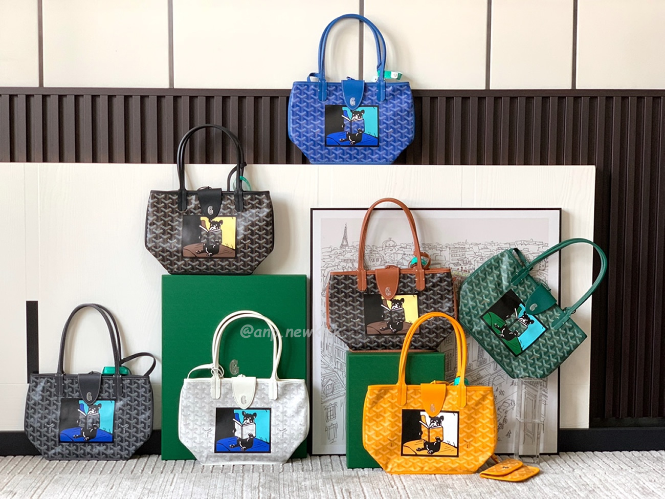 Goyard Anjou Mini Tote Bag Blacknatural Black Grey Navy White Green Yellow (1) - newkick.vip